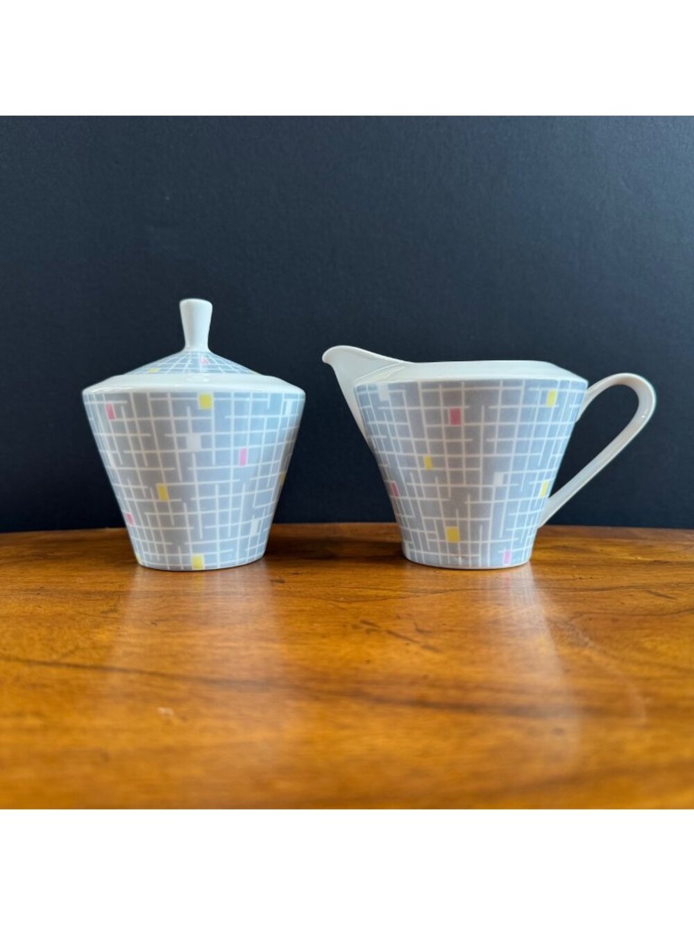 VTG Arzberg Bavaria Porcelain Creamer & Lidded Sugar Bowl Set Geometric Pattern